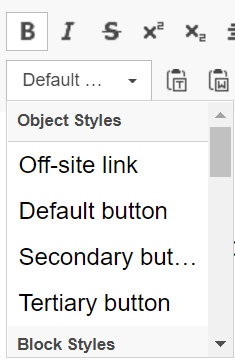 text style drop down menu showing button options